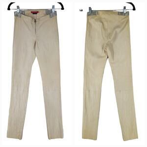 Alice + Olivia Leather Pant‎ 2 Women Cream Gold Metallic Sparkly Skinny Zip USA